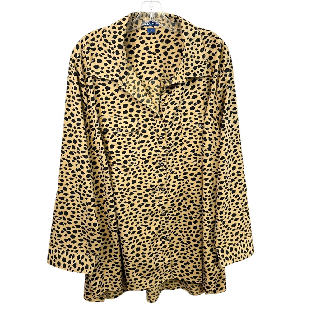 Liz & Me Plus‎ Size 3X Top Cheetah Button Up Long Sleeve Mob Wife Old Money 1552